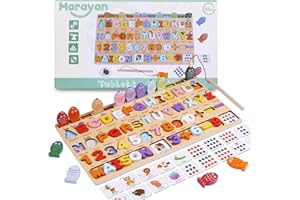 M MARAYAN SHOP MARAYAN,Jeux Montessori Enfant 3 4 5 Ans,Puzzle Alphabet,Jouet en Bois educatif,Apprendre Couleur Lire ecrire,motricité Fine,Jeu de Peche,activité Maternelle,Quiet Book,Cadeau Fille Garçon