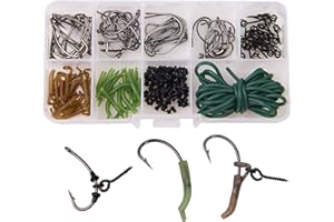 SHADDOCK 121pcs Carp Fishing Accessories include Carp Barb Hook Anti Tangle Sleeves Line Aligner Sleeves Bait Screw Rig Ring Stops for Carp Tackle
