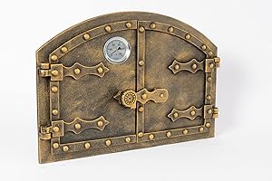 Euro Sezam - Ofentür aus Gusseisen im ungarischen Stil - Massive dicke Ofentür - Pizzaofentür mit 500c-Thermometer - KK001 - Doppeltür mit Türschloss - Türen für Pizzaöfen 53.20x5.50x35.50cm