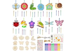 GOTDYBST 12 Stück Frühling Klangspiele Set aus Holz, Kindergeburtstag Bastelset Frühling – Holz Windspiel Bastelset für Jungen und Mädchen, Windspiele Kinder