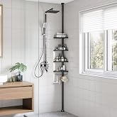 SONGMICS Duş K&ouml;şe Rafı, 4 Katlı Banyo Duş Rafı, 85-305 cm Ayarlanabilir Duş Rafı, Banyo D&uuml;zenleyici, Siyah Bcb001B01