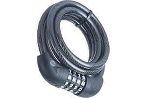 Yale Cavo di sicurezza con combinazione Serie Essential YCC0/10/180/2 lunghezza cavo 1800mm, Acciaio Intrecciato, Codice a 4 cifre, Testato con spray salino per 96 ore, Supporto per bici
