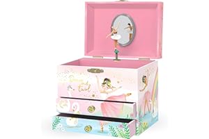 GIGGLE & HONEY Muzyczna skatulka na bijuterie dla dziewczynek Balerina - pozytywny prezent dla dzieci z obracajaca sie skatulką, balet urodzinowy, 17,1 x 13,3 x 15,2 cm, 3-10 lat, różowy