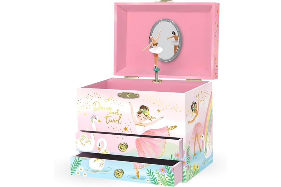 Giggle & Honey Musical Ballerina Jewellery Box for Girls - Kids Music Box with Spinning Ballerina, Ballet Birthday Gifts for Little Girls, Jewellery Boxes, 17.1 x 13.3 x 15.2 cm - Ages 3-10, Pink