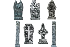 KYOEOE Halloween Grabstein Deko Outdoor XXL 81cm,7Pcs Gruselig RIP Grabstein Hof-Schilder Roadside Vorsicht Requisiten mit Erdspießen Gartendeko für Party,Spukhaus,Friedhof,Rasen im Freien,Draußen,Aussen