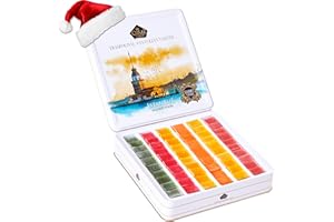 ÇEREZ PAZARI Cerez Pazari Turkish Delight Candy Gift Basket 725g, Gourmet Lokum Dessert Corporate, Christmas, Thanksgiving, Halloween Food Gifts in Elegant Tin Box with 6 Unique Flavors -No Nuts