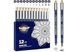 EooUooIP Penne Fineliner Pennini assortiti, 12 Pcs Black Micro Liner Pen (0,03 mm-3 mm), Penne per disegni tecnici Penne per illustrazioni, per schizzi di artisti, disegni
