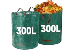 BravoForge Garden Waste Bags 300L X 2, Garden Waste Bags Heavy Duty with Handles, Garden Waste Sacks Reusable, Green Garden Rubbish Bags for Garden Waste, Plant waste, Grass and Leaves