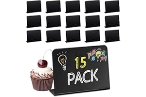 LYLIDIA 15Pcs Mini Chalkboard Signs Blackboards Table Numbers Small Black Chalkboard Signs with Stand Reserved Menu Board Signs Tables Food Labels for Buffet Message Board Pricetags 4x3"