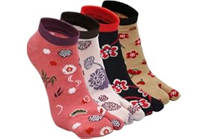 ZFSOCK Calcetines Tabi Dedos Mujer: Divertidos Flip Flop Calcetines De Dos Dedos Algodón Casual Pulgar Separado para Geta Kimono Chanclas Estilo Japonés Patrón De Sakura 4 Pares Talla 35-41