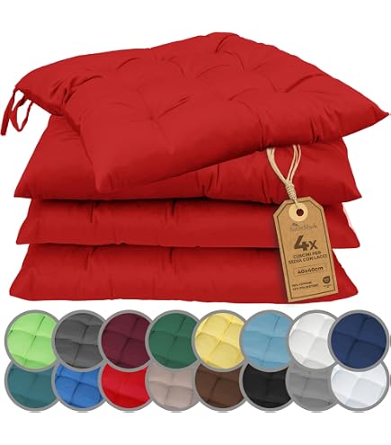 Cuscino Seduta E Schienale Per Sedia 40x40 Cm - Imbottito In Spugna Ad Alta Densità, Antiscivolo, Rosso - 4