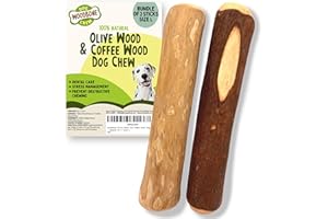 Woodbone Olive Wood and Coffee Wood Dog Chew Stick For Large Dogs - Natural Dental Chewing Toy - Bundle of 2 Size L