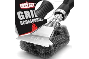 GRILLART Grill Brush and Scraper, Extra Strong BBQ Cleaner Accessories, Safe Wire Bristles Barbecue Triple Scrubbers Cleaning Brush for Gas/Charcoal Grilling Grates, Wizard Tool BR-8115
