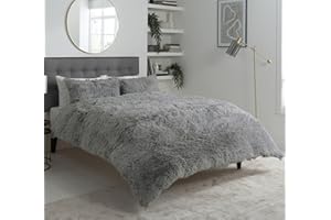 Olivia Rocco Snuggle Duvet Cover Set Super Soft Fluffy Quilt Sets Warm Cosy Winter Bedding, Double Silver
