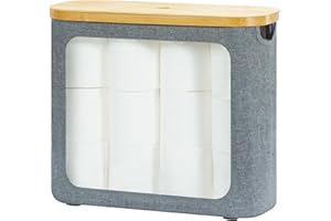 ‎ROSOS ROSOS Toilettenpapier Aufbewahrung, 28L Klopapier Aufbewahrung mit Bambus Deckel für 12 Rollen, Bambus Badezimmer Organizer, Aufbewahrung Toilettenpapier mit Deckel & Bambusgriff, Grau