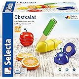 Selecta 62070 Obstsalat, Klett und Schneidespielzeug aus Holz, 11 Teile, Küchen-Spielzeugset
