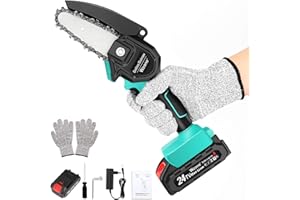 Wzone Mini elektro Kettensäge, 4 Zoll elektrisches Kettensäge-Set mit einem Akku 24V 2Ah, Handschuhe, Einer Ladegerät für Schneiden von Holz, Metall, Plastik