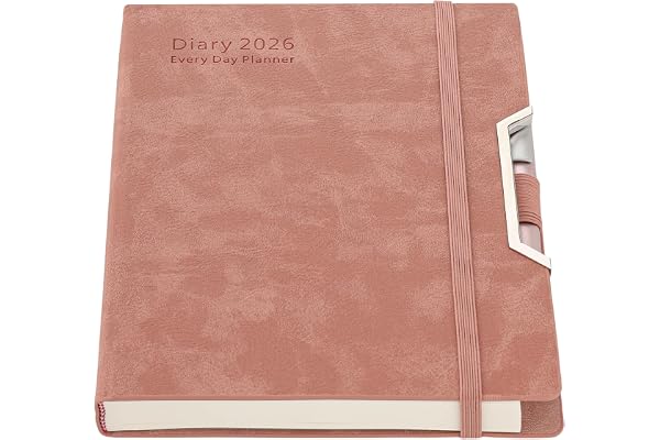 Agenda académique 2026, couverture rigide, journalier par page, mensuel avec onglets, poche intérieure, stylo inclus