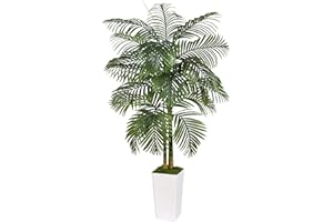 TXABL Golden Cane Artificial Palm Tree Indoor 5FT Outdoor Artificial Plants Tree with White Planter, Tall Fake Tropical Paradise Palm Trees for Living Room Patio Poolside Office Home Decor