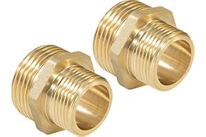 NIBOKEN Raccordo Filettato Maschio in Ottone da 1 a 3/4 Pollici, Maschio 1"x Maschio 3/4" Filettatura Connettore Doppio Nipplo per Tubi (2 Pezzi)