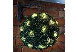 Y HOMEWARE Yorkshire Homeware 1 Pc 28cm Solar Powered Topiary Ball with 20 Led Lights 2 Functions Hanging Topiary Ball Light Green
