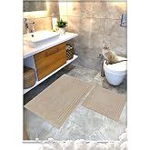 CottonCrafty %100 Pamuk Dokuma Su Emici Banyo Paspas Seti, Banyo Halısı Vera 2 Li Set 60x100-60x50 (BEJ)