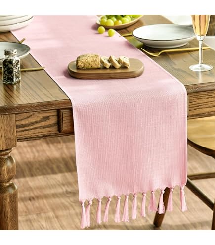 ESPRIT Harp - Runner Da Tavolo In Poliestere Rosa 140x40 Cm - Con Etichetta In Pelle