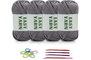 ‎RIDDUR 4 x 50 g Crochet Yarn, Thick Wool for Crocheting, Chenille Wool for Crocheting, Chenille Tube Yarn for Crochet Hooks, Highly Visible Meshes, Crochet Hooks for Beginners, Cotton Nylon, Dark Grey with