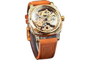 FORSINING Montre pour homme tendance classique squelette carré transparent automatique mécanique bracelet cuir lumineux étanche