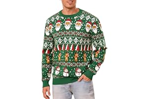 Gyabnw Pull de Noël pour Homme Sweatshirt Tricoté à Manches Longues Pull Over Chaud d'hiver pour Homme Sweater Imprimé de Noël à col Rond
