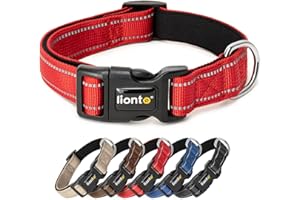 lionto Collar de Perro Acolchado Collar de Nylon Reflectante Impermeable Ajustable, Tamaño M, Rojo