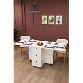 ASRA TREND Saf Beyaz KM-100 &Ccedil;ekmeceli Katlanır Mutfak Masası ve Kiler Dolabı 168x70 cm%100 MDFLAM