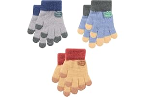 Jupsk Kleinkindhandschuhe Winterstrick Warm Stretch Flauschige Vollfinger Handschuhe für Kinder Jungen Mädchen1-3 Jahre Alt, 3 Paar