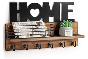 BIBYKIVN Porte Clef Mural Bois à 6 Crochets - HOME Décoration Boîte à Clés Vintage, Boite a Clefs Murale avec Étagère de Rangement pour Rangement Des Clés et Courrier à L'entrée, Support Clef Mural (Rétro)