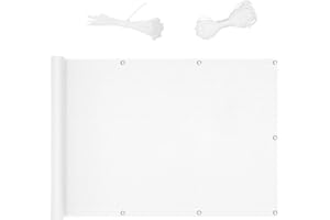 CHBIN Balcony Privacy Protective Screens 0.7x10m Balcony Cover Screening Shade Netting HDPE Weather-Resistant with Eyelets and Cord and Cable Ties Attached for Yard Lawn Pergola Decking Pool Patio, White