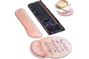 ‎ABETCABE Mousepad mit Handauflage, 3-en-1 Mauspad mit Gelkissen Tastatur Handgelenkstützen und Untersetzer Set, mit ergonomischem erhöhten Memory Foam für einfaches Tippen und Schmerzlinderung