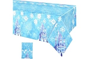 FunHot Frozen Tablecloth, Blue Snowflake Table Cover, 54 x 108 Inch Rectangle Blue Ice Castle Snowflake Print Tablecloth for Kids Girls Birthday Winter Snowflake Frozen Themed Party Decorations