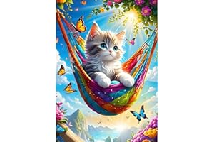 GDYEEH 5D Chat Diamond Painting, DIY Papillons Broderie Diamant Painting Complet, Hamac Art du Diamant Peinture Strass Point de Croix Painting pour Adultes Débutants,Murale Décor 30x40 cm