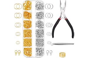 Yholin Biegeringe für Schmuckherstellung und Halsketten Reparaturset, 1200 Stück Kettenverschluss und Spaltringe mit Schmuckzange Pinzette Biegeringe Öffner für DIY Armband Halsketten Ohrringe