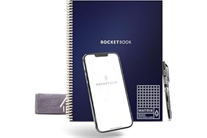 ROCKETBOOK Matrix Graph Paper Pad Notebook - A4 Reusable Notebook with 1 Pilot Frixion Pen & 1 Microfiber Cloth Included - Dark Blue, Letter Size