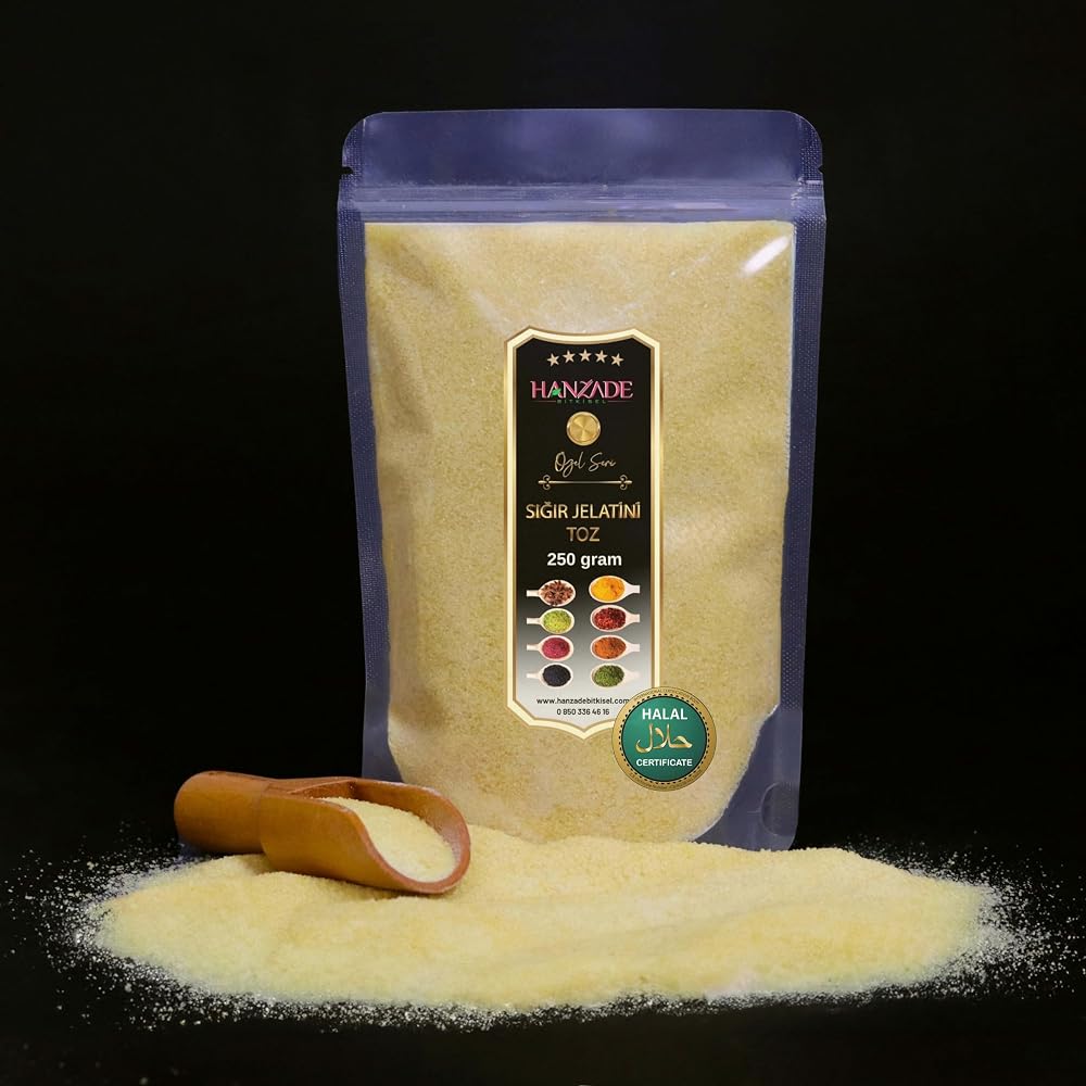 Hanzade Bitkisel Toz Jelatin 250 Gr%100 Saf Sığır Jelatini 240 Bloom Helal Sertifikalı