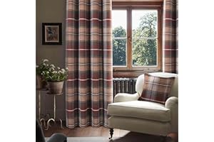 always4u 100% Blackout Tartan Curtains Highland Check Eyelet Curtain Woolen Look Plaid Brushed Cheque Pair of Window Treatment for Bedroom Living Room Brick Red 66 * 90 Inches