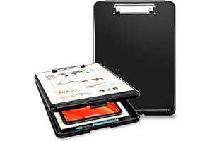 Pechor Clipboard A4, Clip Board Plastic with Storage, Nursing Clipboards Folder with Compartment Organizer, Writing Clip Boards Waterproof for Home School Office, Black