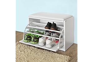 ‎SOBUY SoBuy FSR16-W Schuhbank mit Sitzkissen Sitzbank Schuhregal Schuhkipper mit 1 Klappe BHT ca.: 60x48x30cm