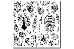 CHARLENT Tatuaggi Temporanei Old School Neri per Uomini e Donne - 9 Fogli di Tatuaggi Finti Vintage Americani per Gli Amanti dei Tatuaggi Classici/Realistici/di Lunga Durata