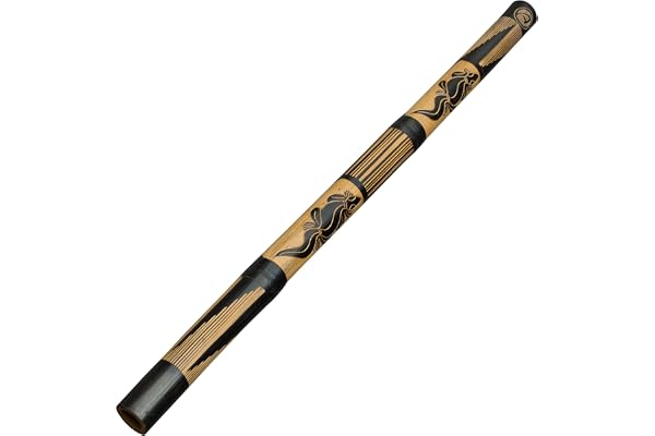 Australian Treasures - Didgeridoo en bambou facile à jouer pour débutants - 120cm - Avec motifs de lézards sculptés à la main