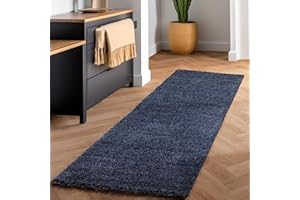 ‎SIMPEX SIMPEX Flauschiger Teppich Wohnzimmer Schlafzimmer Läufer Flur Esszimmer Küchenteppich Hochflor Einfarbig Modernes Design 30 mm Florhöhe Kuschelweich, Marineblau, 80 x 150 cm