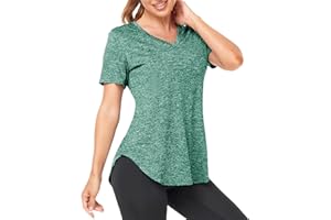 Deaviya Sport T-Shirt Damen, Fitness Sport Shirt Kurzarm Oberteile, V-Ausschnitt Laufshirt für Frauen, Workout, Gym Yoga Shirt Damen