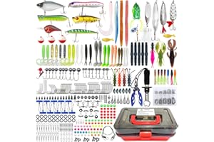 L PATTERN 491 Stück Angeln Köder Set Gemischt, AngelKöder Kit mit Tackle Box Enthält Angelzubehör Wobbler Forellenköder Jigköpfe Blinker Angeln Angelhaken Set Angelwirbel Angelblei