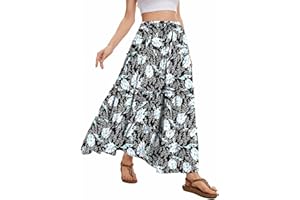 WUWUSKY Rock Damen Sommer Maxi Rock Elegant Lang Hohe Taille Sommerrock Casual A-Line Freizeitrock mit 2 Taschen